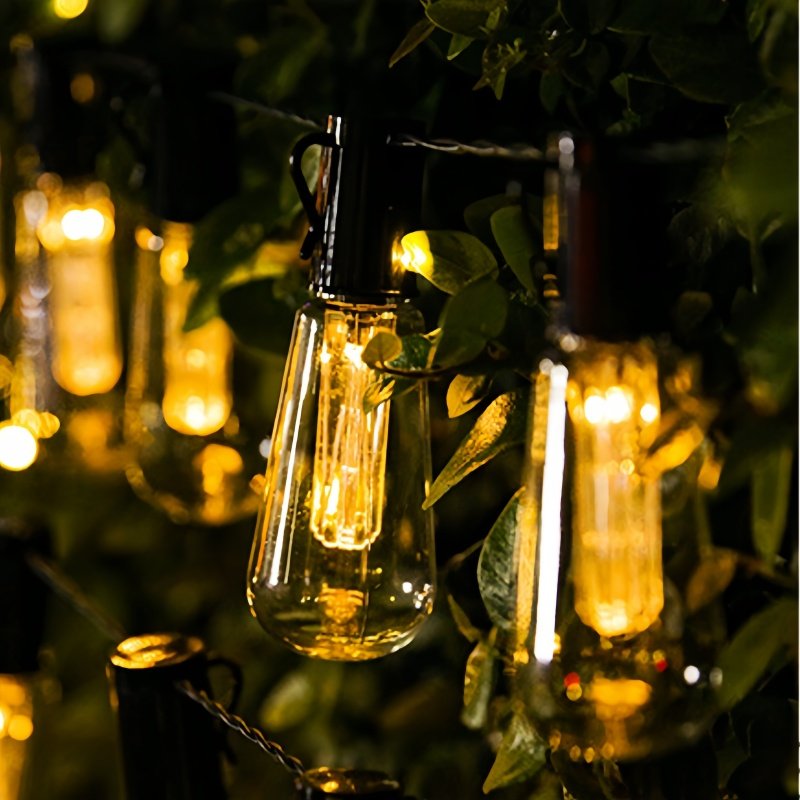 2024 Waterproof LED Garden Solar Light Garland Bulb Edison String Lights Retro Glass Outdoor Party Christmas