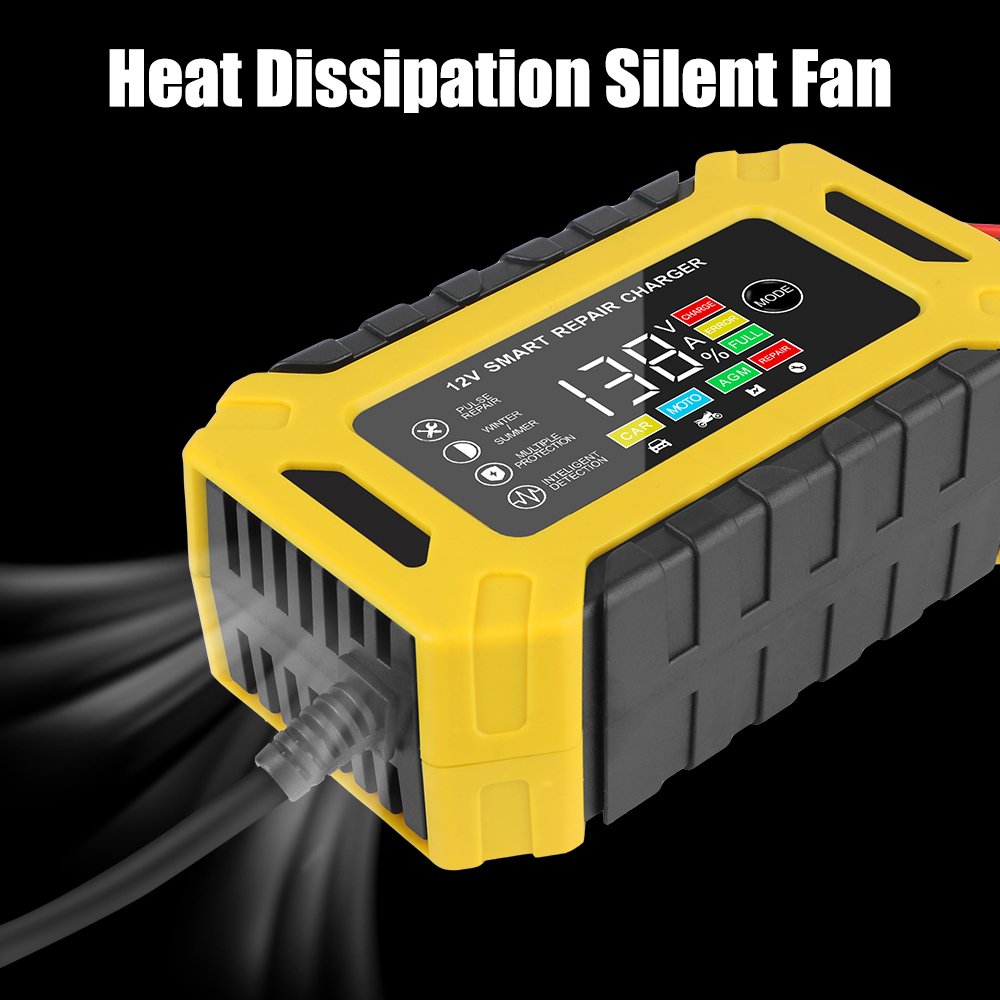EU Plug Car Battery Charger Digital LCD Display Smart Truck Motorcycle Car Charger Pulse Repair Wet Dry Lead Acid Gel Charger