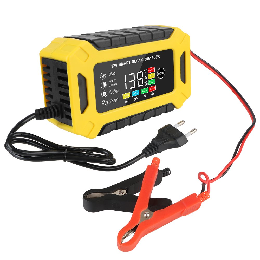 EU Plug Car Battery Charger Digital LCD Display Smart Truck Motorcycle Car Charger Pulse Repair Wet Dry Lead Acid Gel Charger