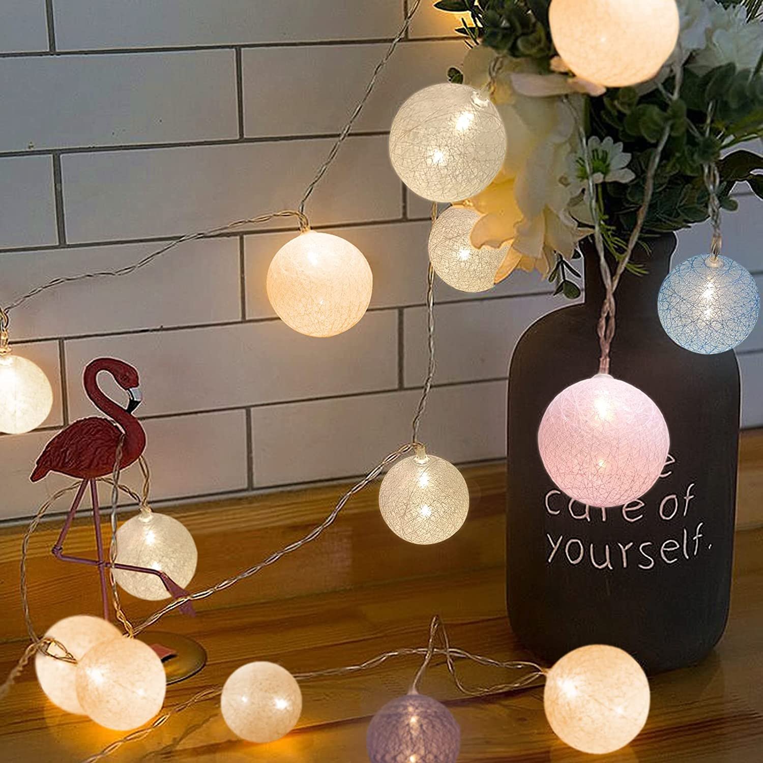 IP44 Garland Battery Operated Led Christmas Fairy Holiday Party Garden Wedding Decorative Indoor Cotton Ball Lights