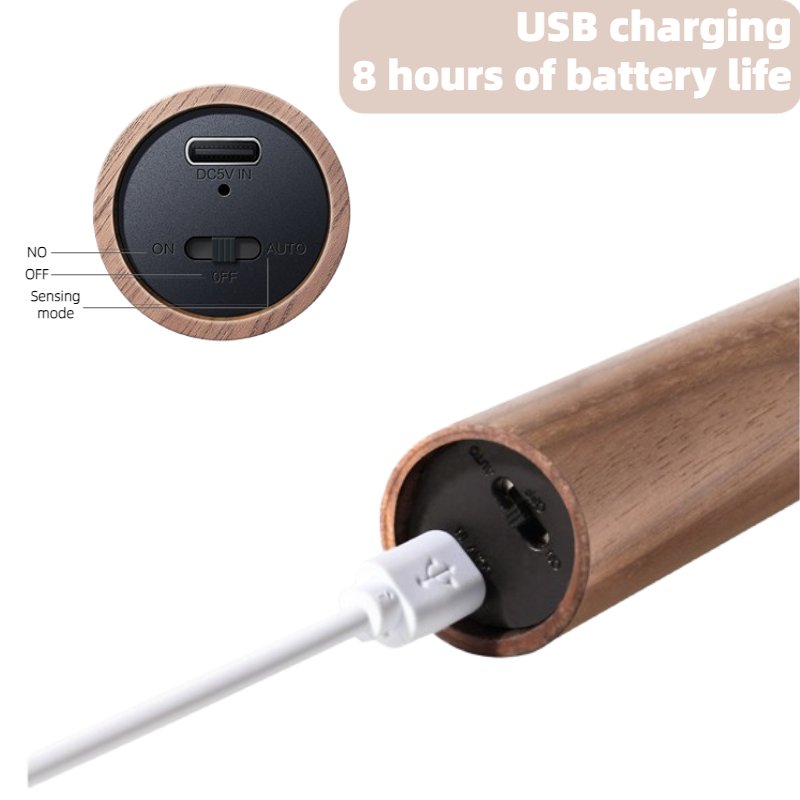 Creative Intelligent Home Auto Motion Sensor LED Rechargeable Magnetic Night Light Wood Wall Light Kitchen Cabinet Light Wall La