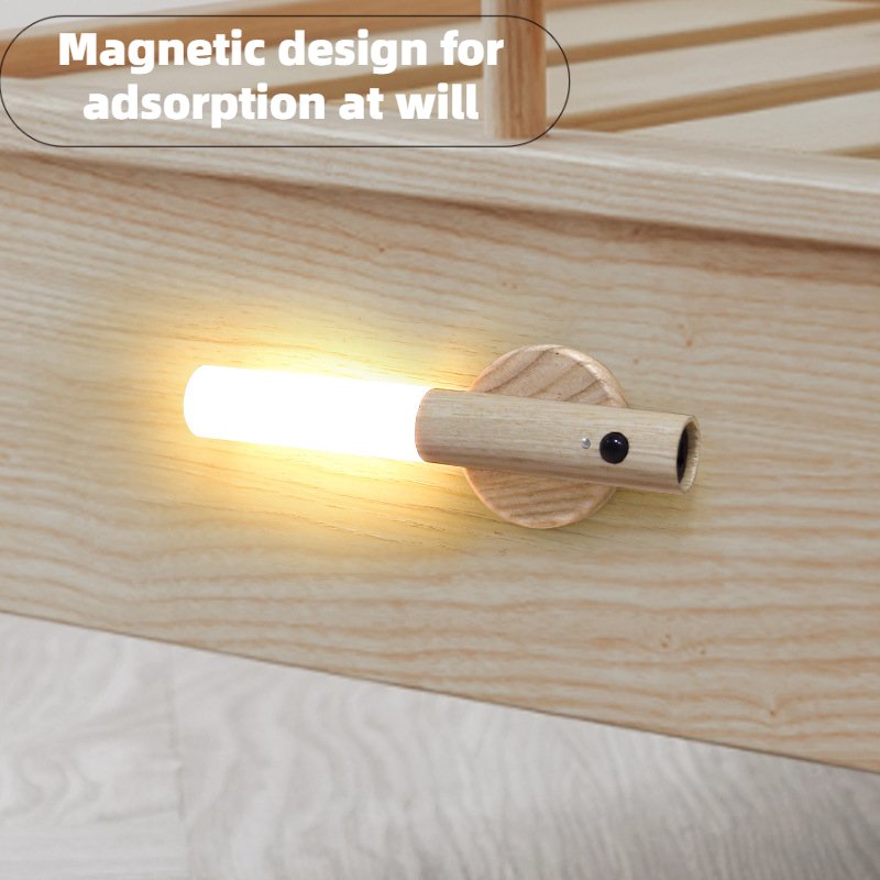 Creative Intelligent Home Auto Motion Sensor LED Rechargeable Magnetic Night Light Wood Wall Light Kitchen Cabinet Light Wall La