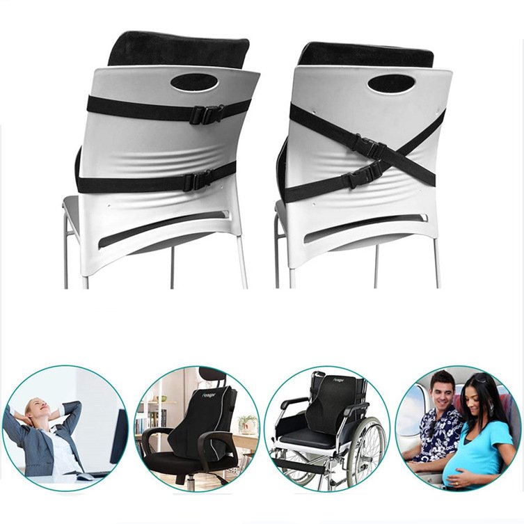 Mesh Cover Double Adjustable Straps Lumbar Support Pillow for Office Chair Back Support Pillow for Car, Computer Recliner Memory
