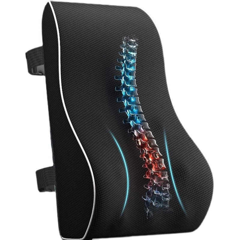 Mesh Cover Double Adjustable Straps Lumbar Support Pillow for Office Chair Back Support Pillow for Car, Computer Recliner Memory