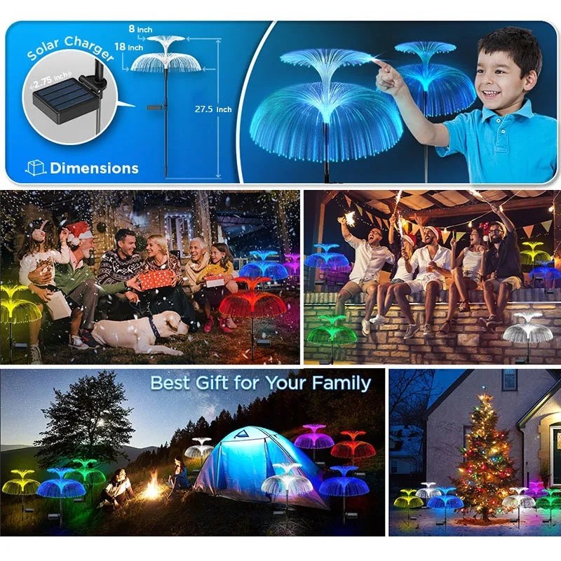 Upgraded Garden Solar Decorative Light Jellyfish Decor Fireworks Landscape Light Changing Flower Outdoor LED Fiber Optic Lights
