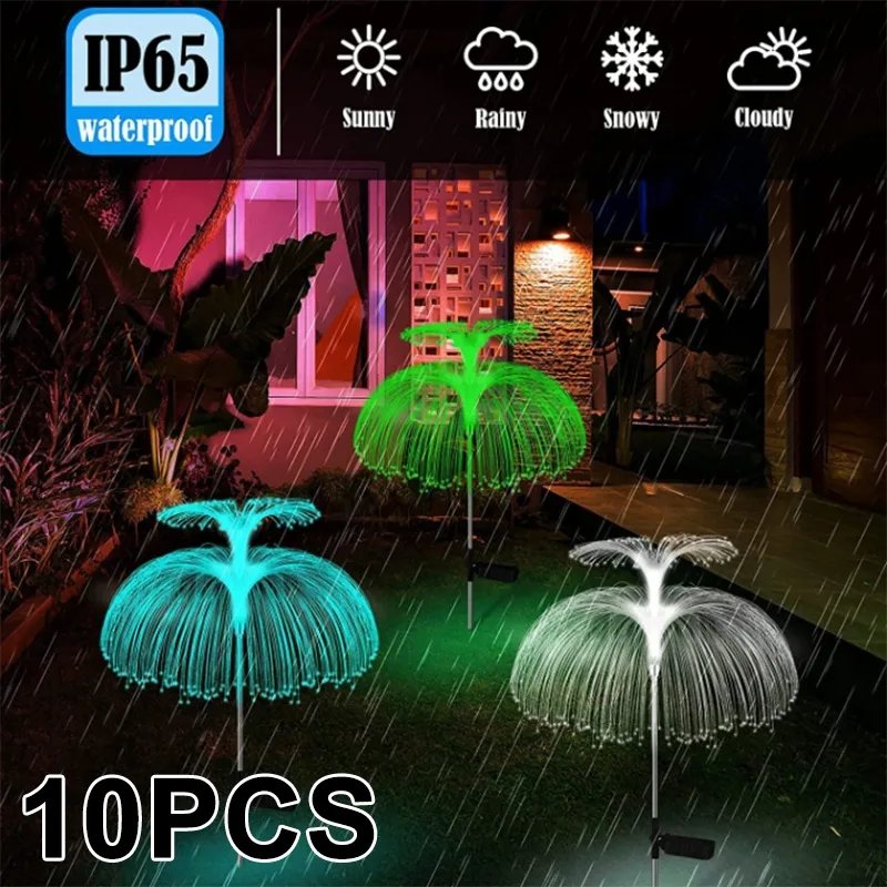 Upgraded Garden Solar Decorative Light Jellyfish Decor Fireworks Landscape Light Changing Flower Outdoor LED Fiber Optic Lights