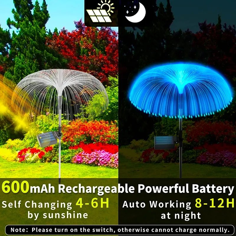 Upgraded Garden Solar Decorative Light Jellyfish Decor Fireworks Landscape Light Changing Flower Outdoor LED Fiber Optic Lights
