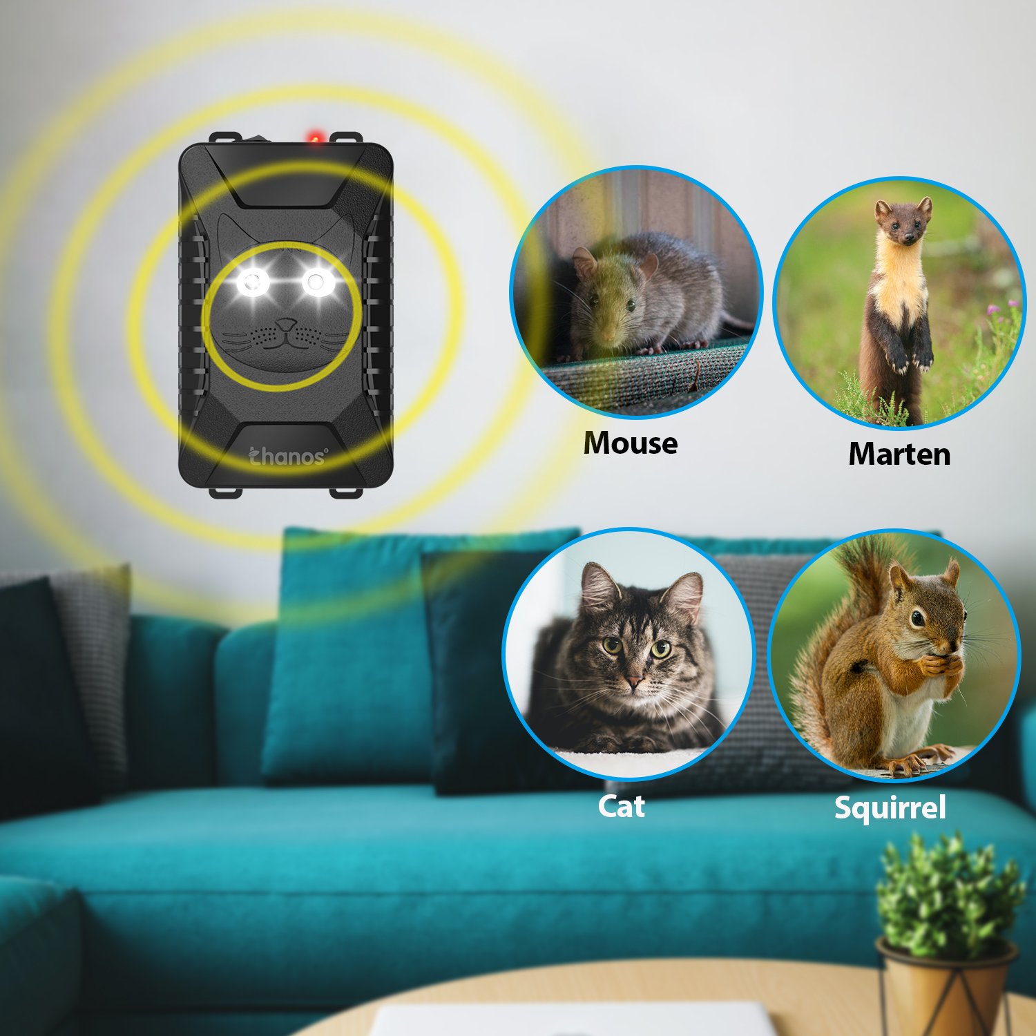 New 2024 Powerful Rodent Repelleller Under Hood Rodent Ultrasonic Mice Deterrent with Ultrasound Marten Mouse Repeller