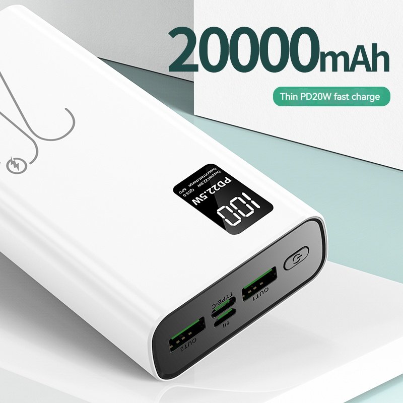 OEM/ODM Custom Outdoor Portable 20000mah Power Banks USB-C Charger LED Display PD20W QC3.0 22.5W Fast Charge PowerBank 20000mAh