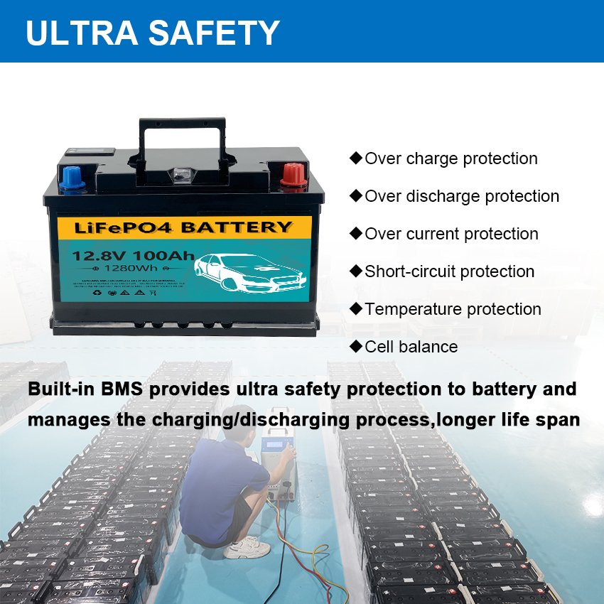 Customization 12V 100Ah LiFePO4 Car Starter Battery High CCA1100 Auto Batteries for Starting Trolling Motor Boats Battery Pack