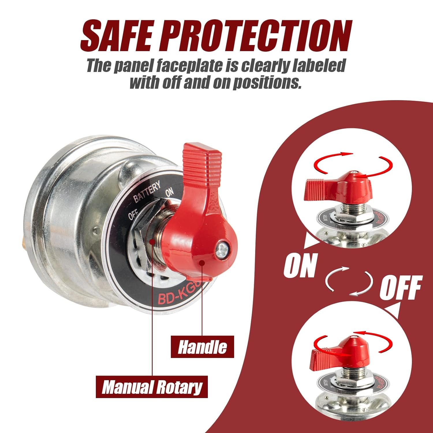 High Current Battery Disconnect Switch 300A 12-24V Master Battery Power Cut Isolator Kill Switch with Plate for Car Marine Boat
