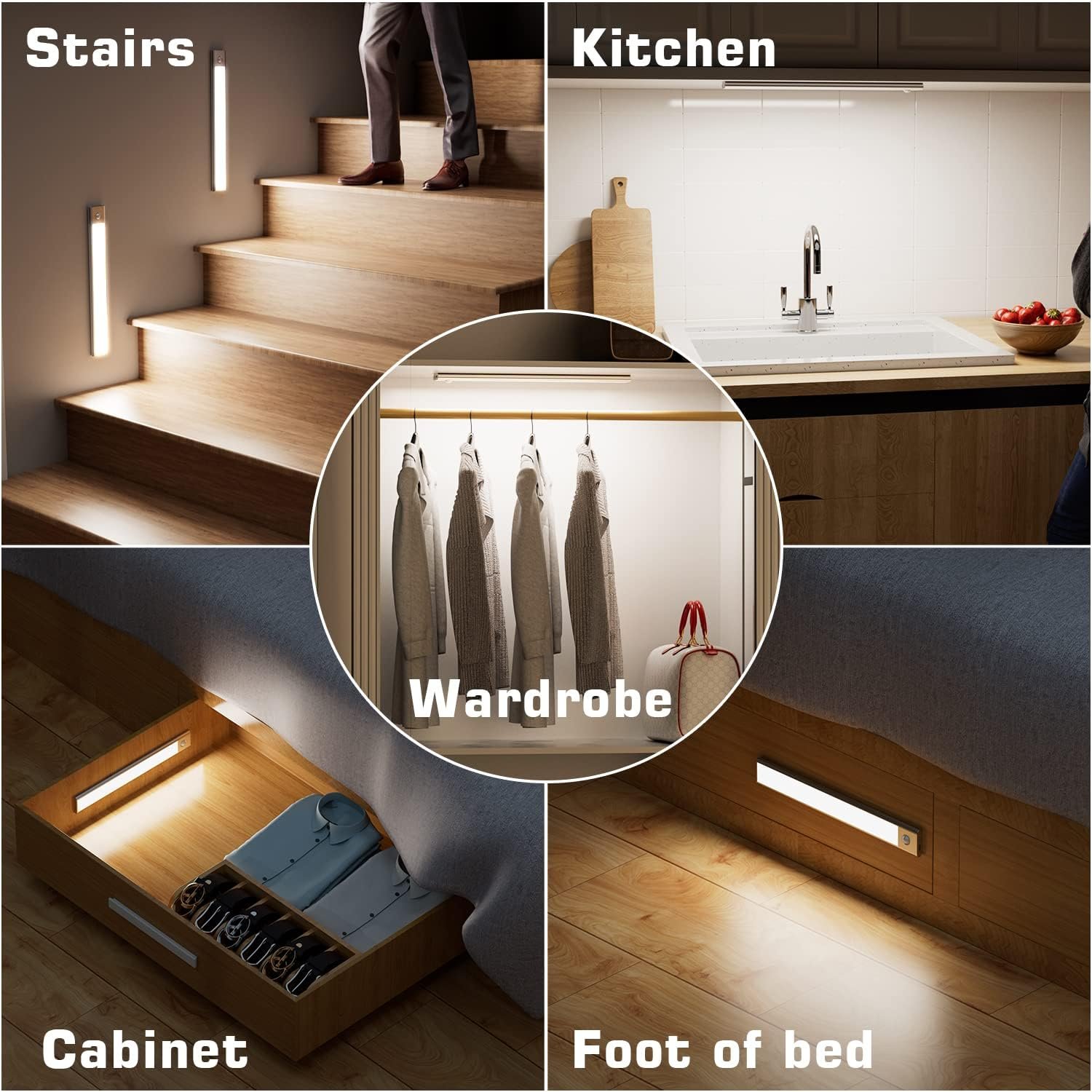 15.8in 60-Led Battery Powered Wireless USB Rechargeable Magnetic Motion Sensor Light Warodrobe Kitchen Under Led Cabinet Lights