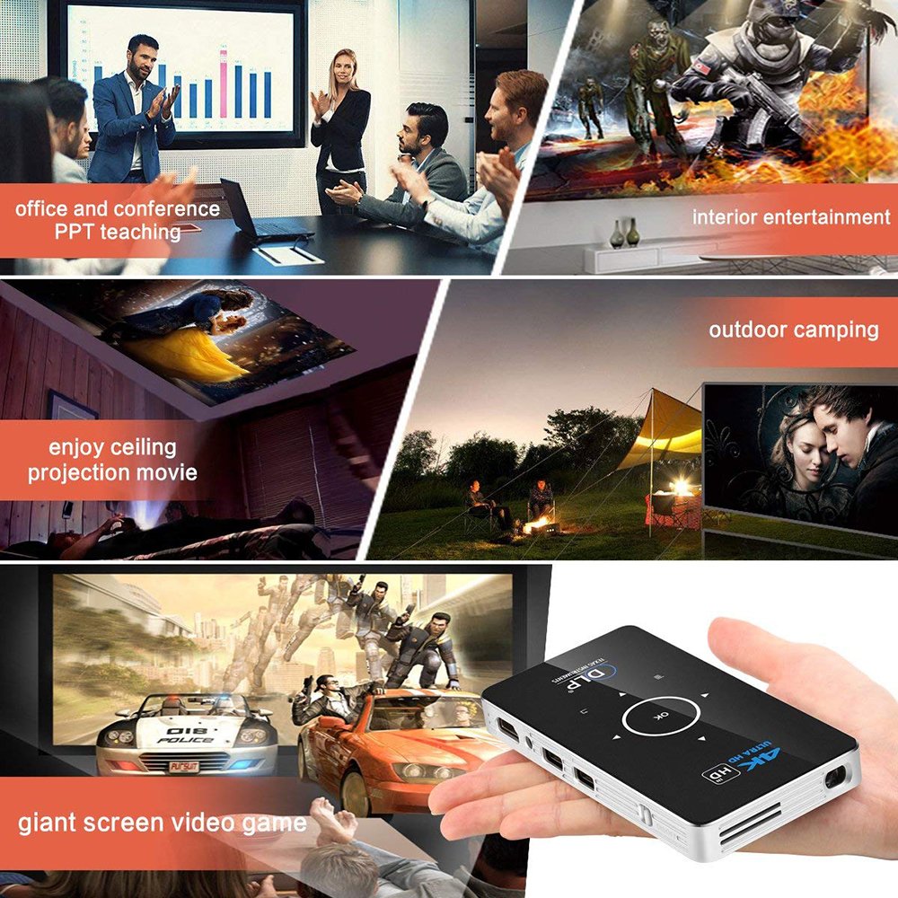 Yinzam P06 Mini Projector with 5000 MAh Battery Android 9.0 2GB 32GB Touch Panel Support 4K Video Mini Beamer 3D Projectors 8K