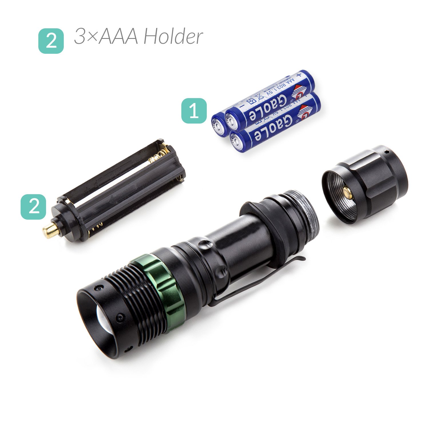 XINSITE High Performance 700 Lumen LED Zoom Flashlight Aluminum Alloy Body with Clip