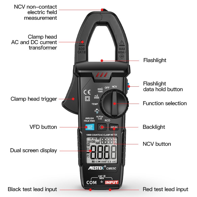 6000 Counts True-rms Digital Clamp Meter 600A AC Current Voltage Frequency Tester Auto Range Pinza Amperimetrica Clamp Meter