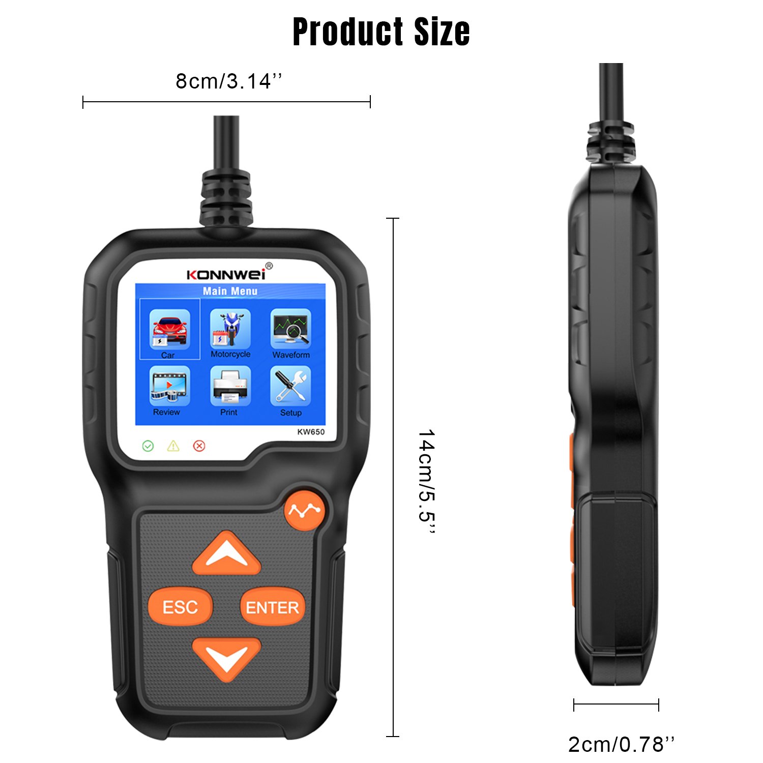 Konnwei KW650 Auto Battery Capacity Test Electric Vehicle Battery Tester Car and Motorcycle Battery Capacity Tester