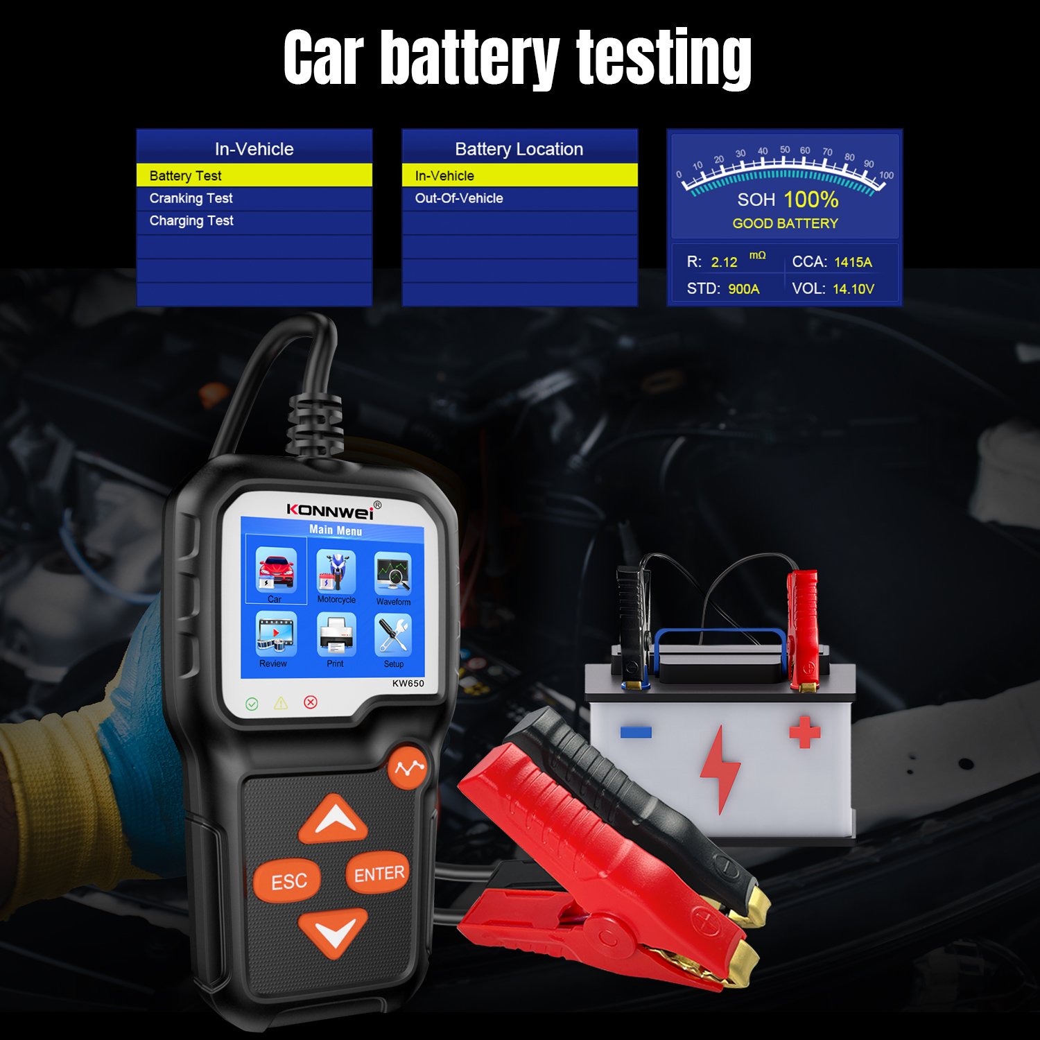 Konnwei KW650 Auto Battery Capacity Test Electric Vehicle Battery Tester Car and Motorcycle Battery Capacity Tester