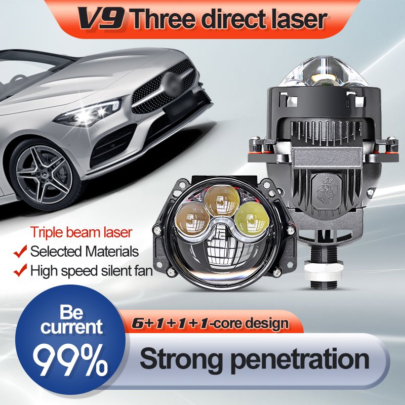 High Quality Car Retrofit Headlights 65W Bi Led Projector Lens 3.0 Laser Led Light for Car 12V 6500K H4 Auto Lighting Systems V9