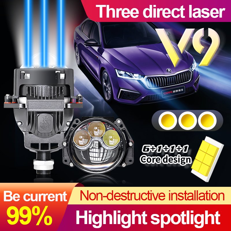 High Quality Car Retrofit Headlights 65W Bi Led Projector Lens 3.0 Laser Led Light for Car 12V 6500K H4 Auto Lighting Systems V9