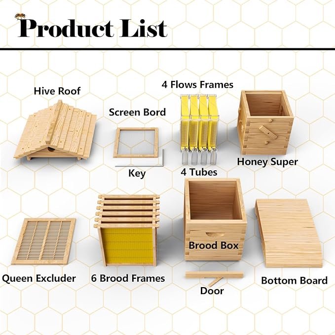 4 Pcs Auto Beehives Boxes Starter Kit With Beehive Frames and 6 Brood Frames for Self-Flowing Honey Design Bee Hive Box