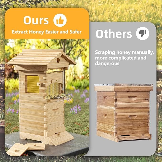 4 Pcs Auto Beehives Boxes Starter Kit With Beehive Frames and 6 Brood Frames for Self-Flowing Honey Design Bee Hive Box