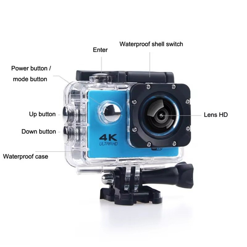 D800S-WIFI Waterproof Sports Action Camera Remote Loop Recording Car Mode Motion Detection 4K Video-High Go Pro Alternative