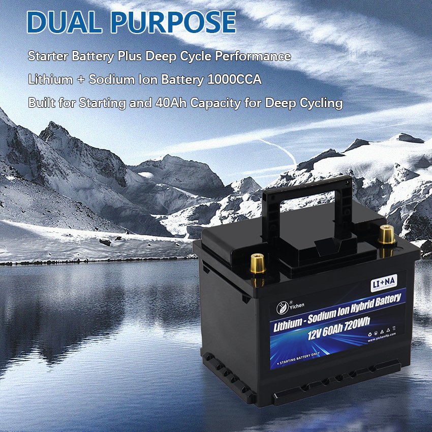 12V 60Ah Lithium LiFePO4 Trolling Motor Marine Battery Auto Sodium Ion Car Starter Battery Built-in Dual Purpose BMS