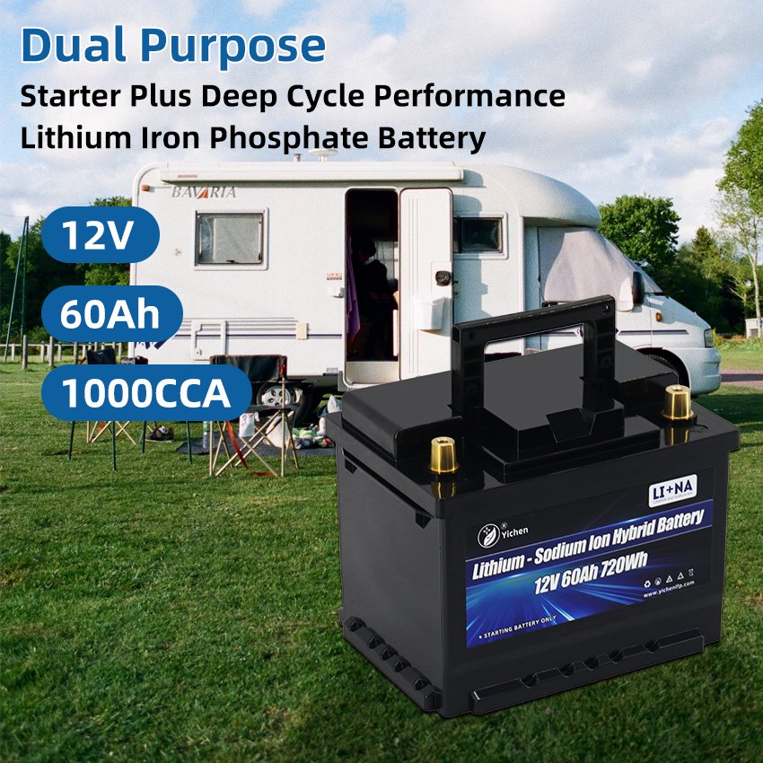 12V 60Ah Lithium LiFePO4 Trolling Motor Marine Battery Auto Sodium Ion Car Starter Battery Built-in Dual Purpose BMS