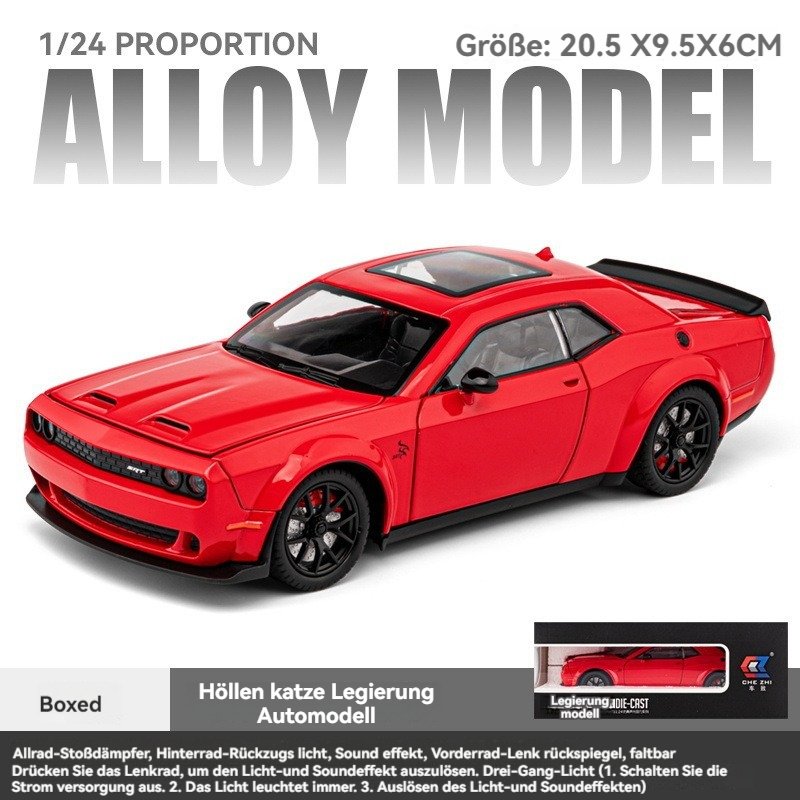 Diecast Alloy Model Car 1:24 Challenger Charger SRT Alloy Car Model with Sound and Light Pullback Decorate Metal Model