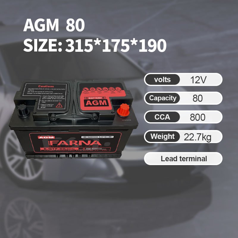 High Quality Start Stop Auto Batteries AGM 12v 80AH 6-QTF-80 80AH Maintenance Free Vehicle Car Battery
