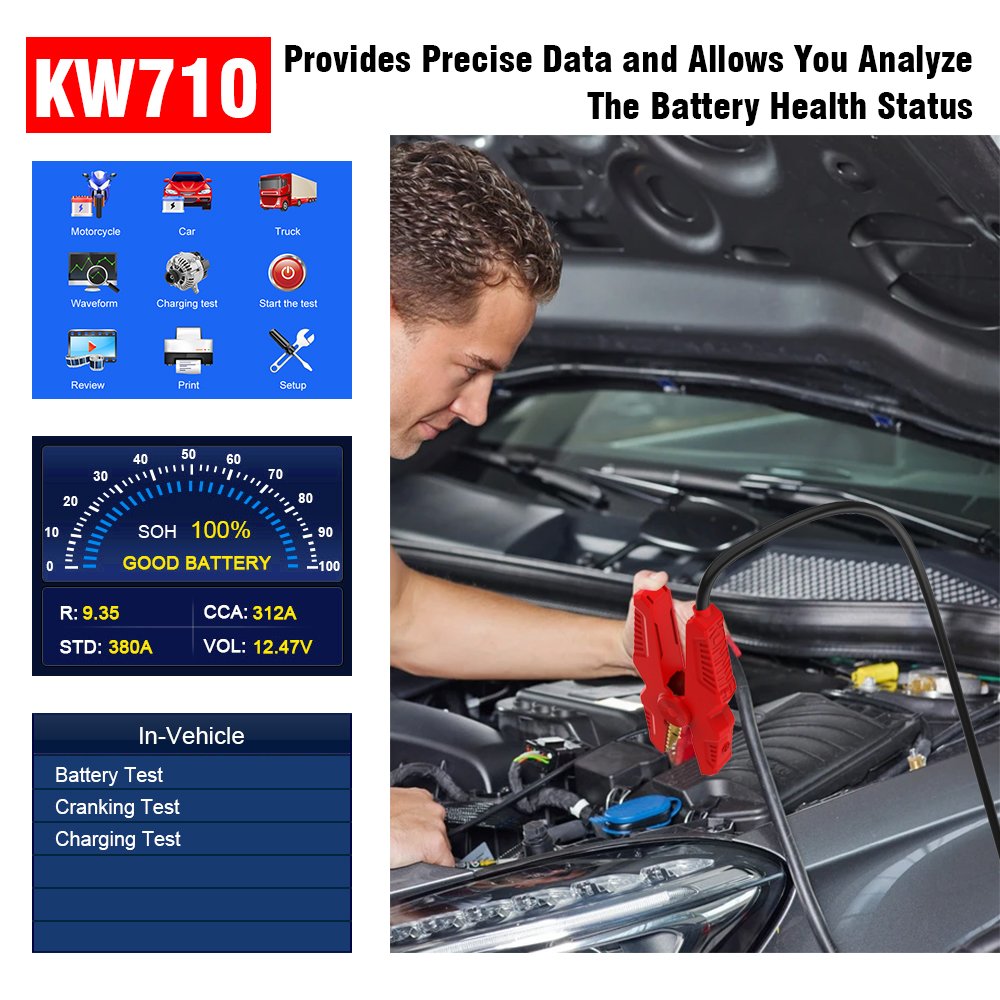 6V 12V 24V Auto Battery Tester 3in1 Digital Alternator Analyzer 100-2000 CCA Battery Load/Cranking/Charging System