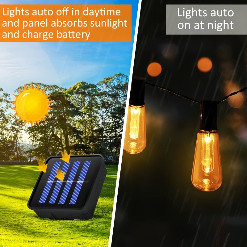 Outdoor Solar String Light Christmas Garland S14 Bulbs Globe Lights for Holiday Halloween Backyard Lawn Garden Decor