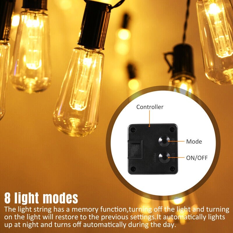 Outdoor Solar String Light Christmas Garland S14 Bulbs Globe Lights for Holiday Halloween Backyard Lawn Garden Decor