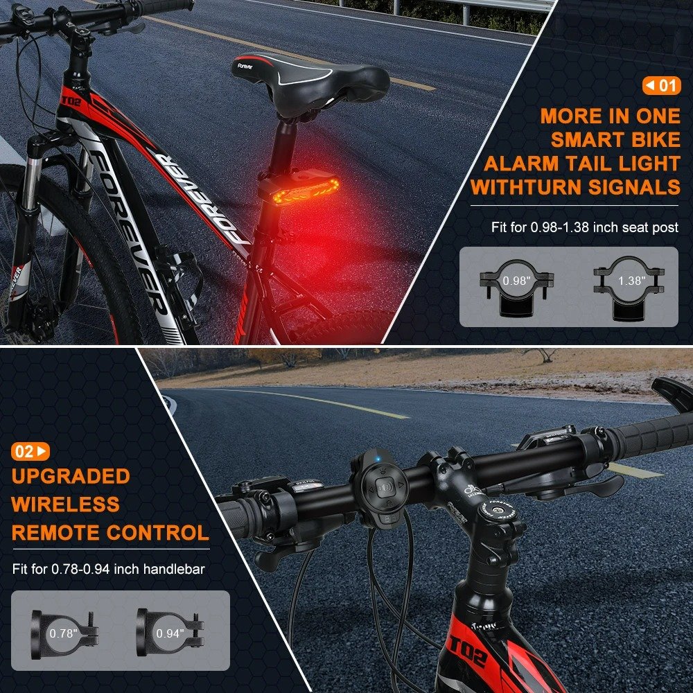Waterproof IP65 Smart Brake Sensor Bicycle Rear Light Alarm Rechargeable Scooter Bike Turn Signal Warning Lamp Auto Brake Light