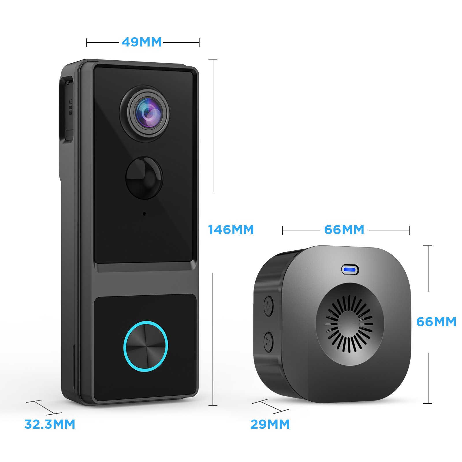 New Type Battery Powered Smart Life Wireless Wifi Motion Sensor Wifi 1080p HD Doorbell Phones Camera with Chime for Home