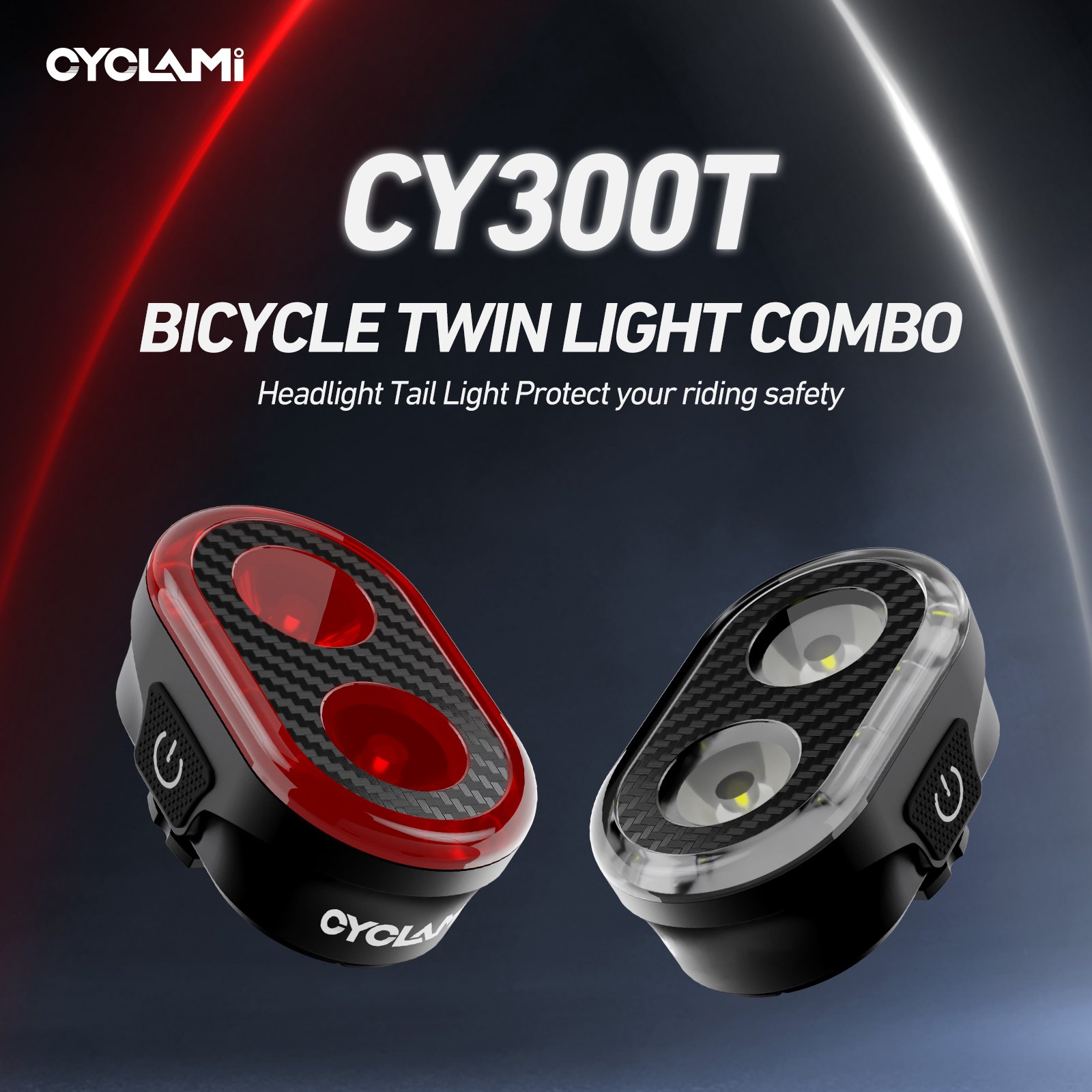 CYCLAMI CY300T Bike Light Set MTB Road Cycling Light Waterproof 300LM Bicycle Headlight + Smart Rear Light Auto Brake Sensing