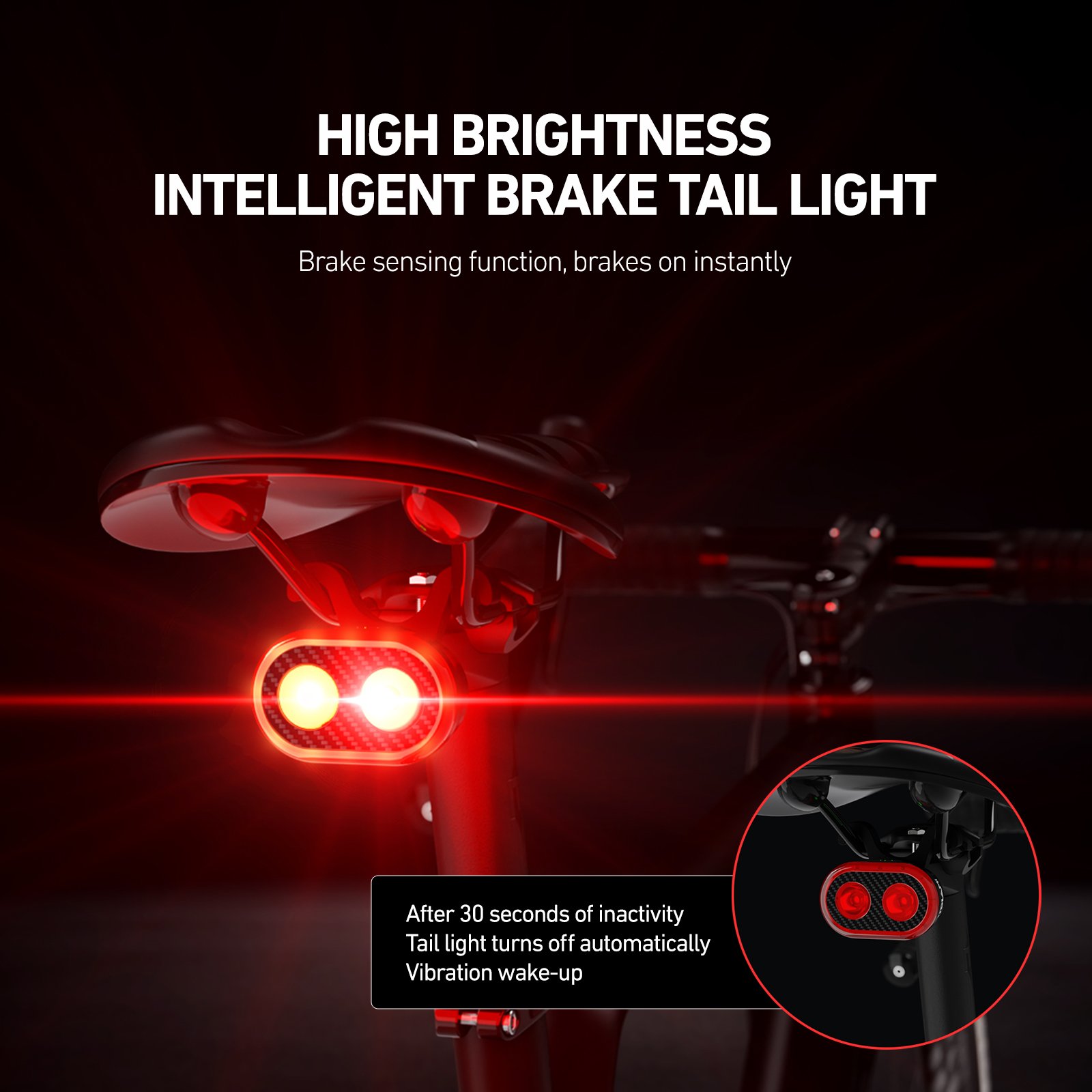 CYCLAMI CY300T Bike Light Set MTB Road Cycling Light Waterproof 300LM Bicycle Headlight + Smart Rear Light Auto Brake Sensing