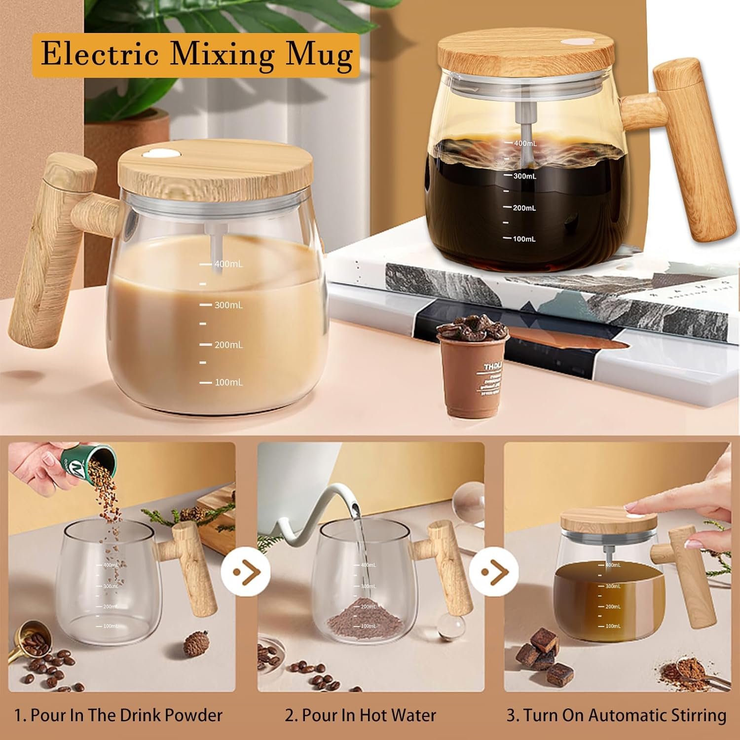Self Stirring Mug Electric High Speed Mixing Cup Rechargeable Self Stirring Coffee Mug Mixing Coffee Glass Mug