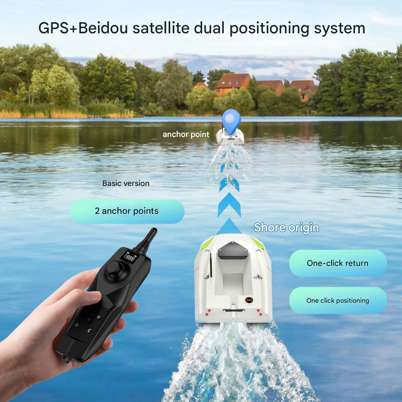12V 100 GPS Points LED Light High Power Dual Battery 3-speed Adjustable Remote Control Trawling Carp Fishing Bait Boat