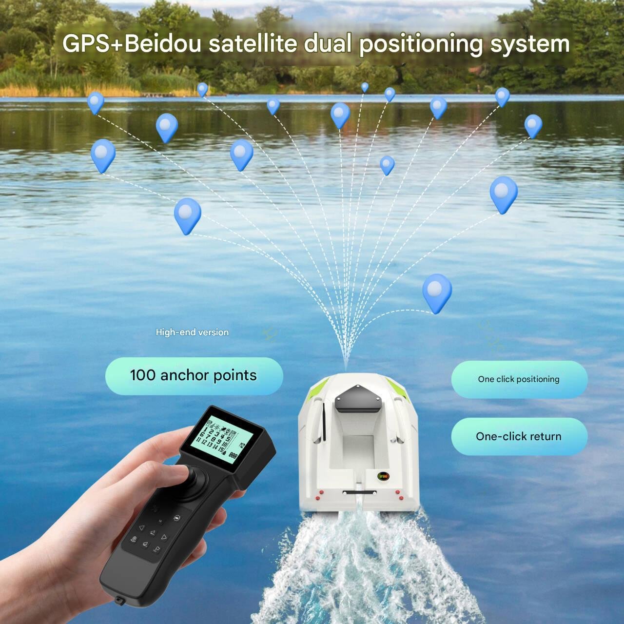 12V 100 GPS Points LED Light High Power Dual Battery 3-speed Adjustable Remote Control Trawling Carp Fishing Bait Boat