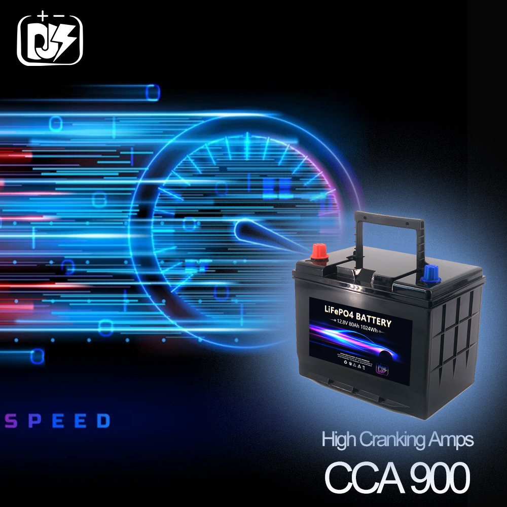 LiFePO4 12V 80Ah Stop-Start Car Batteries Manufacturer 12volt Lithium CCA900 Auto Cranking Starter Battery