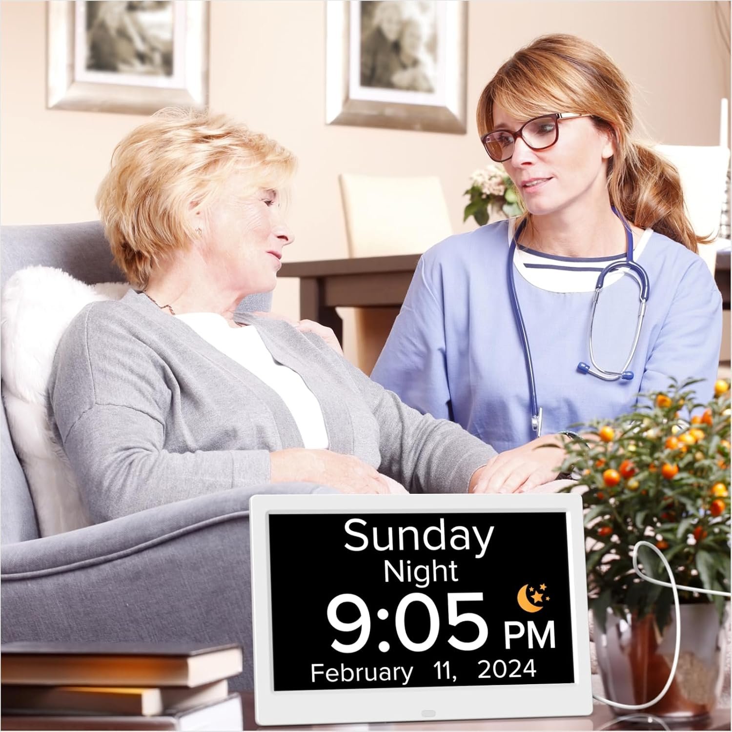 10 Inch digital day Calendar Clock Dementia Clock Large Display Alarm Clock with Auto DST for Seniors, 5 Display Modes (White)