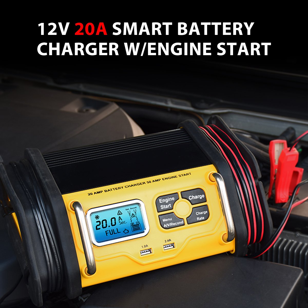Professional 12V Lead Acid Battery Charger 2A/5A/10A/20A Automatic Battery Charger 3 Stage Auto Battery Charger 2 X USB Electric