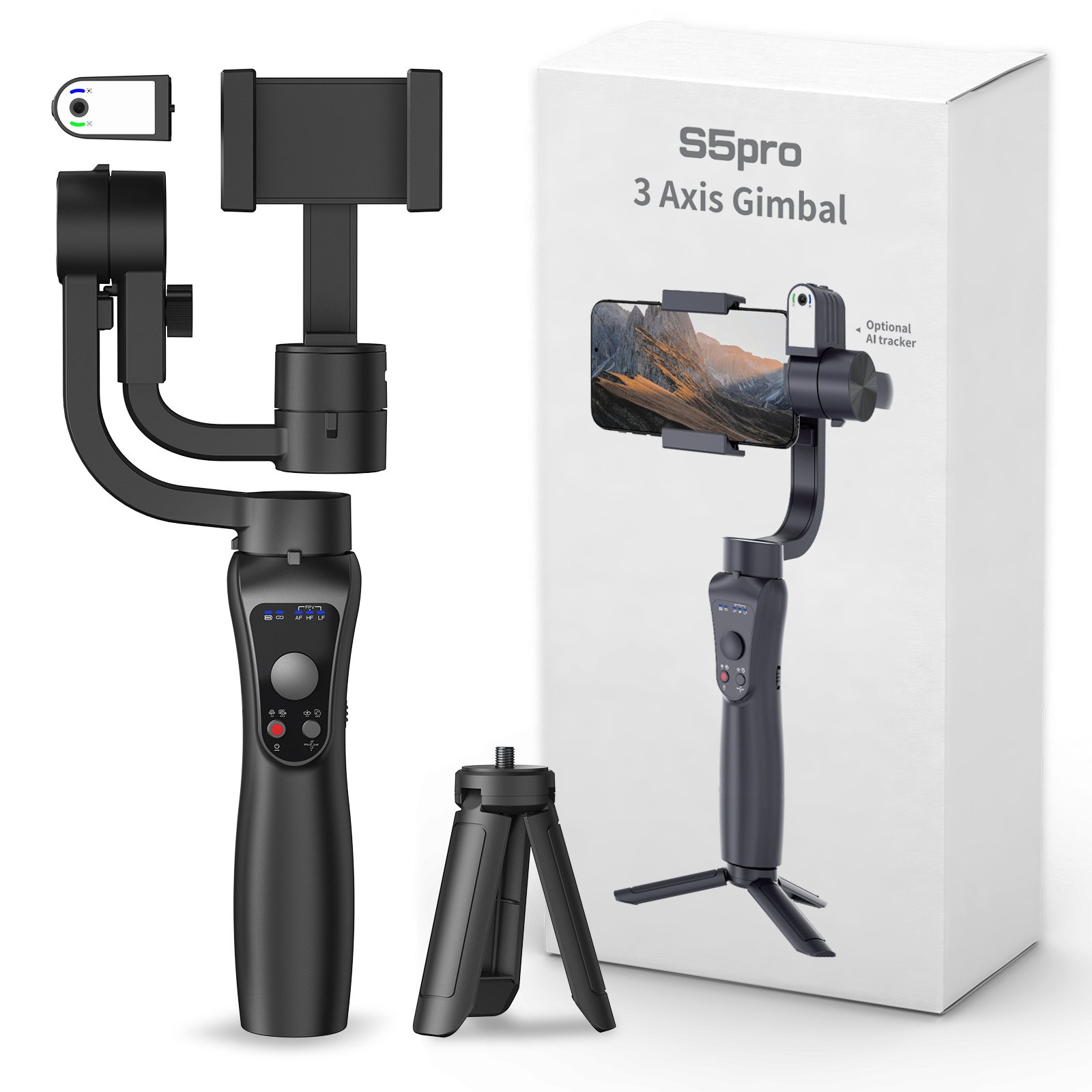 Factory Price S5pro 3 Axis Phone Handheld Gimbal Stabilizer 360 Ai Auto Face Tracking for Video Vlog Shooting With Tripod