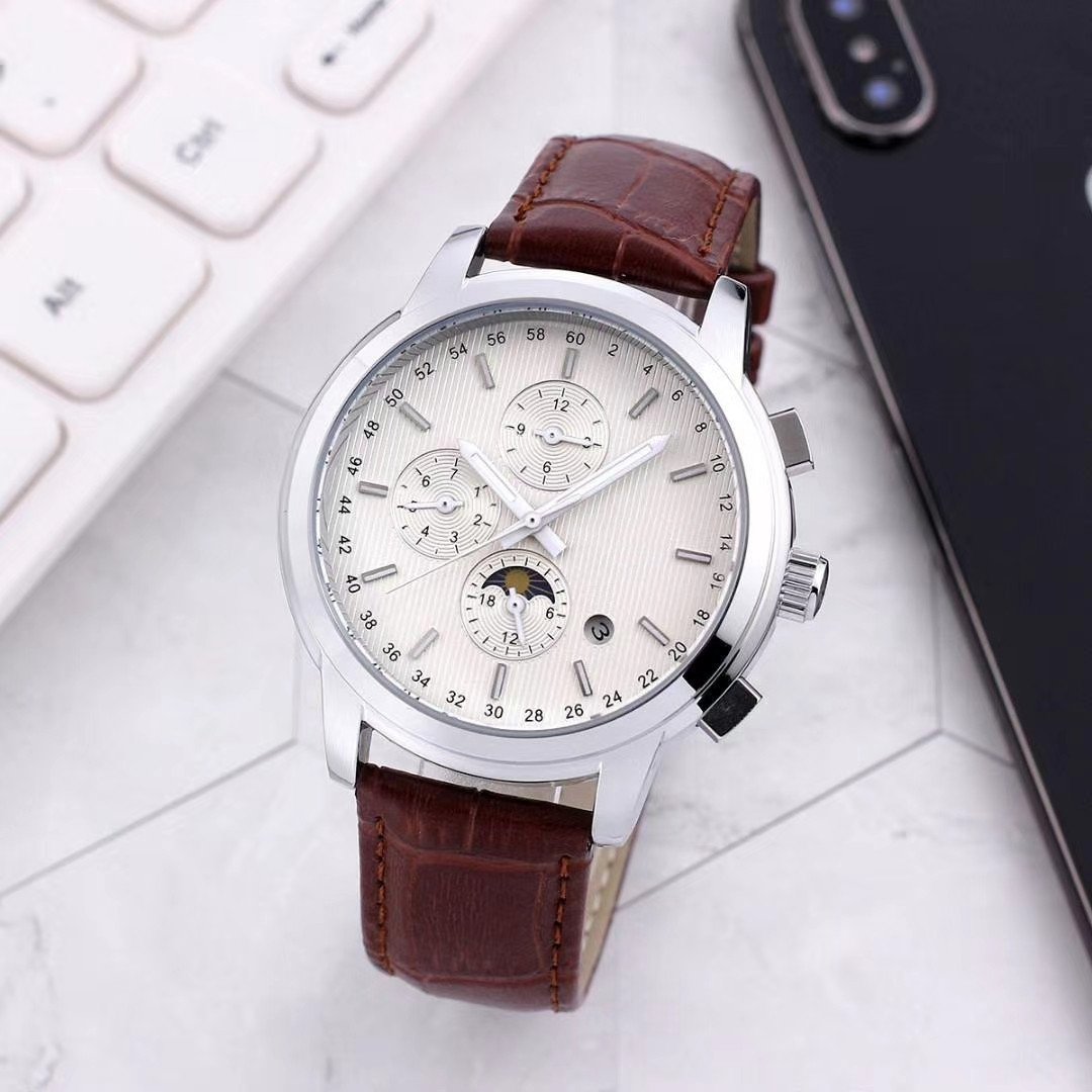 Brown Hollowed-out Design Leather Strap BGW9 Lumi Nova Dial and Hands Chronograph Automatic Watches Without Battery