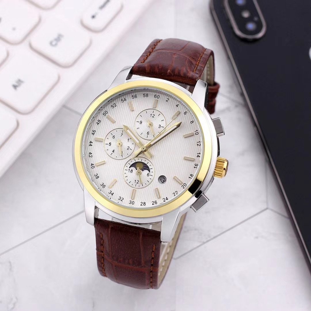 Brown Hollowed-out Design Leather Strap BGW9 Lumi Nova Dial and Hands Chronograph Automatic Watches Without Battery