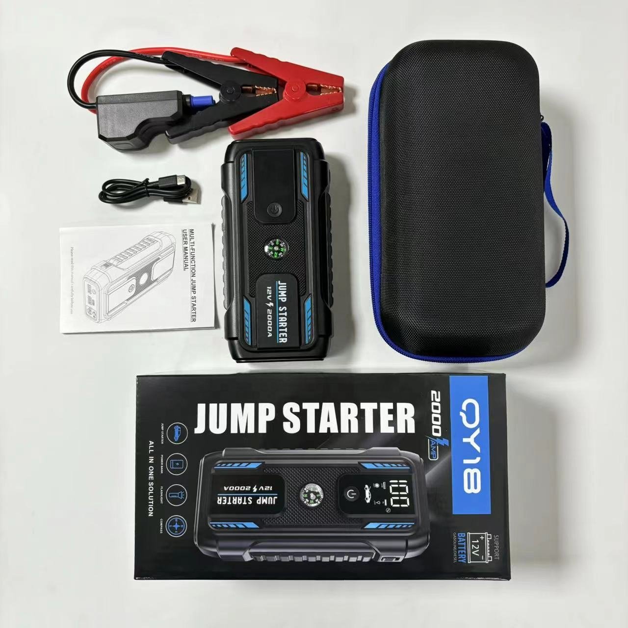 Portable Capacity Lithium 22000 MAh Start Booster Power Bank 2000AMP Auto Starting Battery Charger Jump Starter for Cars