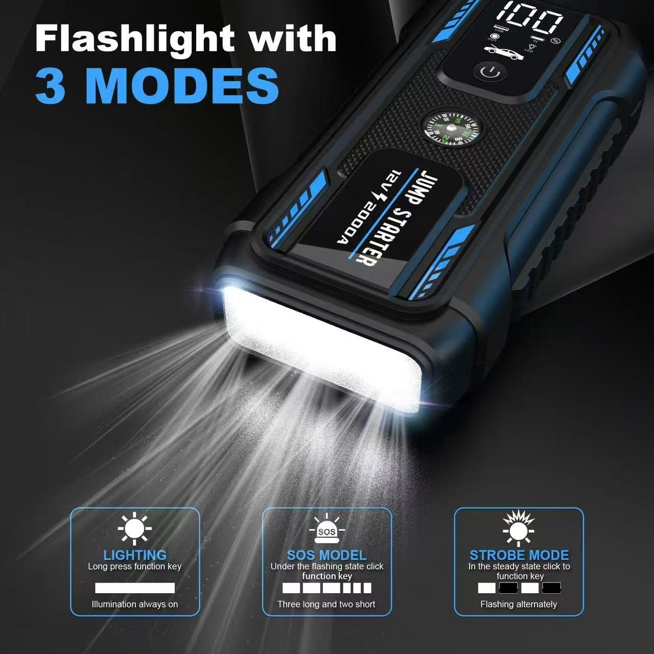 Portable Capacity Lithium 22000 MAh Start Booster Power Bank 2000AMP Auto Starting Battery Charger Jump Starter for Cars