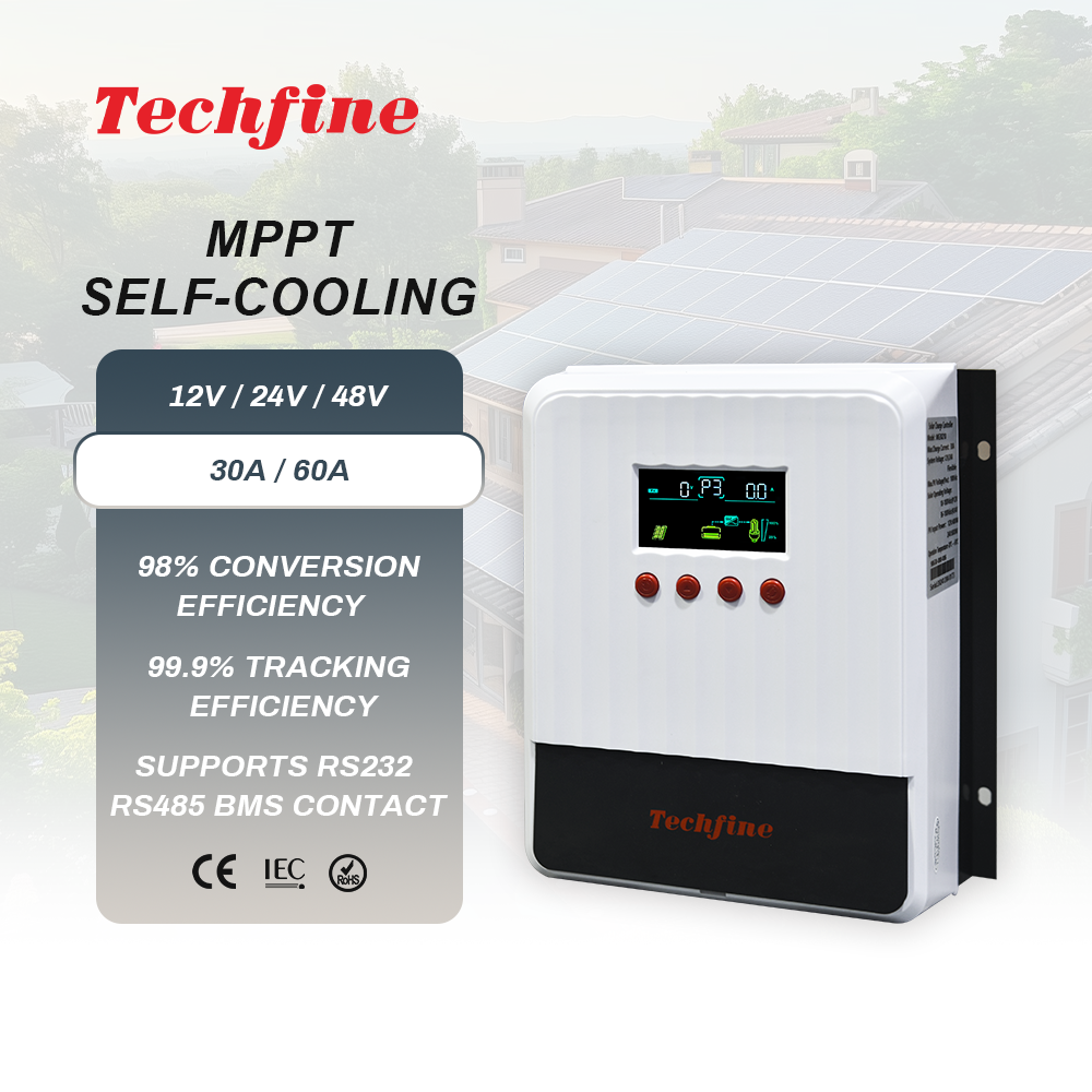 Self-Cooling 30A 60A 12V 24V 36V 48V Solar Hybrid Charge Controller 30A 60A MPPT IP32 100VDC 150VDC LCD Display MPPT