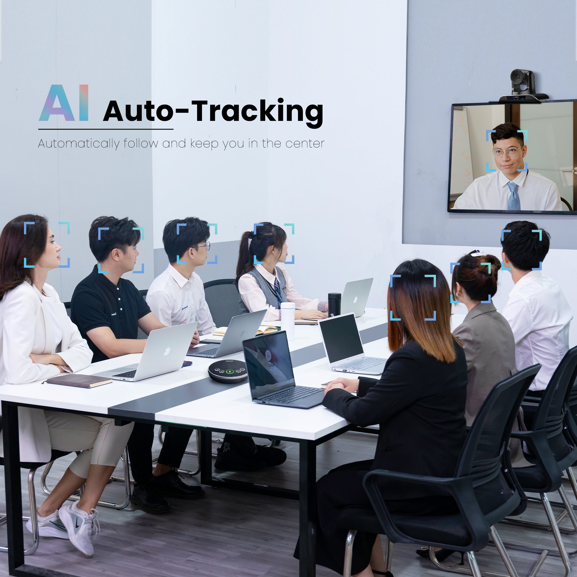 AI Auto Tracking Video Conferencing System With Ultra HD 4K Video Camera and Wireless BT Speakerphone
